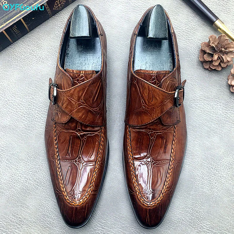 QYFCIOUFU/деловые мужские туфли из натуральной коровьей кожи на плоской подошве в деловом стиле; обувь из крокодиловой кожи; коллекция года; мужские туфли-оксфорды на ремешке