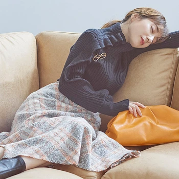 

2020 autumn new high neck pullover sweater casual fashion wild thin wood ear knit sweater women