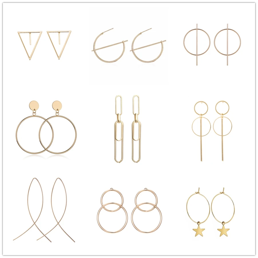 Big Circle Round Star Pendant Earrings for Women Simple Gold Color Party Jewelry pendant earrings golden earrings