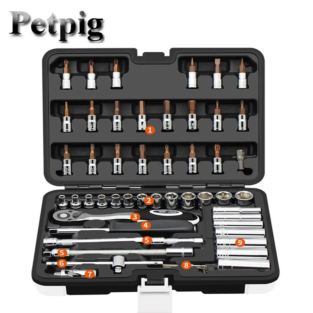 Petpig Hand Tool Set Socket Wrench Household Tool Auto Repair Mixed