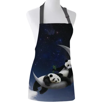 

Moon Night Sky Panda Star Print Apron Print Unisex Kitchen Bib with Adjustable Neck for Cooking Gardening