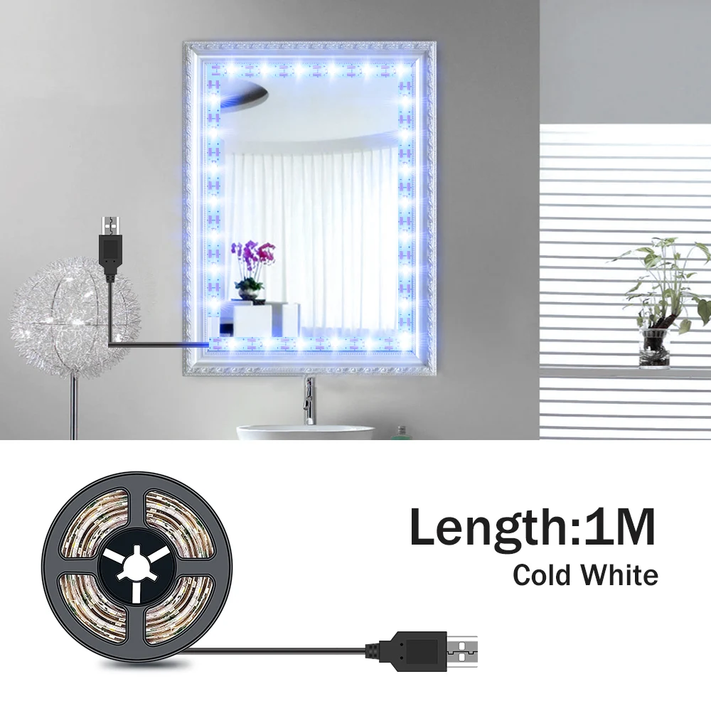 LED Light Strip para Vanity Mirror, Maquiagem de Hollywood, Fita Lâmpada, Penteadeira, USB, 0,5 m, 1m, 2m, 3m, 4m, 5m