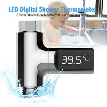 

LED Display Home Water Shower Thermometer Flow Self-Generating Electricity Water Temperture Meter Monitor
