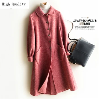 

2020 Women Sided 100% Wool Coat Female Plaid Woolen Winter Jackets Korean Long Clothes Spring Autumn Overcoat LWL1419