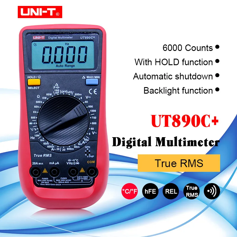 UNI-T UT890C+/UT890D цифровой мультиметр тестер True RMS AC DC Вольтметр 100mF емкость измеритель температуры электрик инструмент