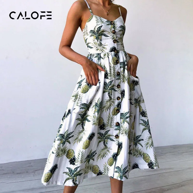 Летнее женское платье CALOFE с неровными бретельками одноцветные длинные платья