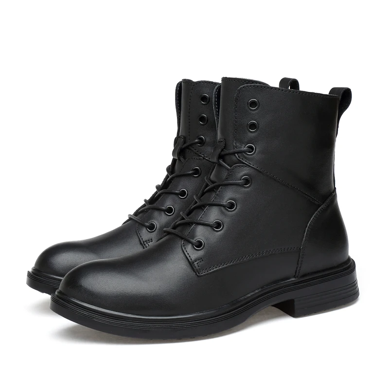 Chelsea Boots Handsome Black Men Boots Genuine Leather Winter with fur snow boots Personality Printed Botas Mujer big size 50 n5