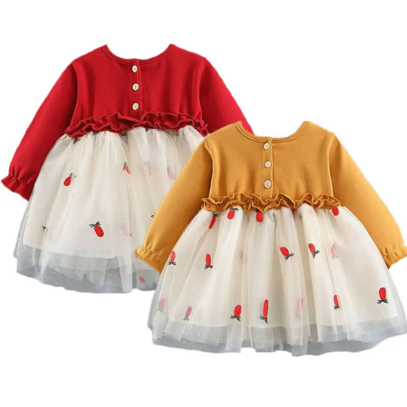 Осенне-зимнее популярное стильное платье для маленьких девочек в британском стиле Вечерние платья-пачки с длинными рукавами и кружевным