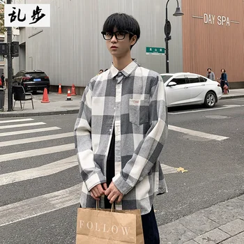 

Thicken Loose Plaid Men Shirt Button White Casual Long Sleeve Shirt Men Camisa Social Korean Large Size Mens Clothing MM60NCS