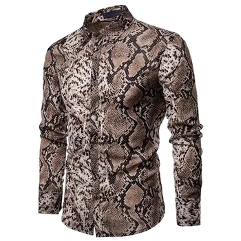 

Spring New Style MEN'S Button-down Shirt Fashion Snakeskin Large Body Design Gentleman Men's Fold-down Collar Long-sleeved Shirt