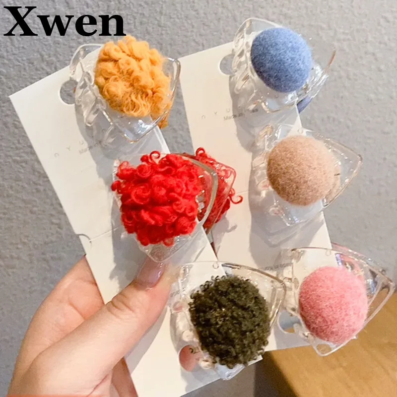 

[Xwen] Autumn Cute Women Hair Clips Female Small Perspective Plush Hairpin 2020 New Headdress Fashion Accessories OH3008