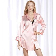 Новое женское из искусственного шелка атласные ночные рубашки рубашка Стиль Famale сексуальная ночная рубашка однотонное мягкое уютное ночное белье с длинным рукавом Повседневная casual