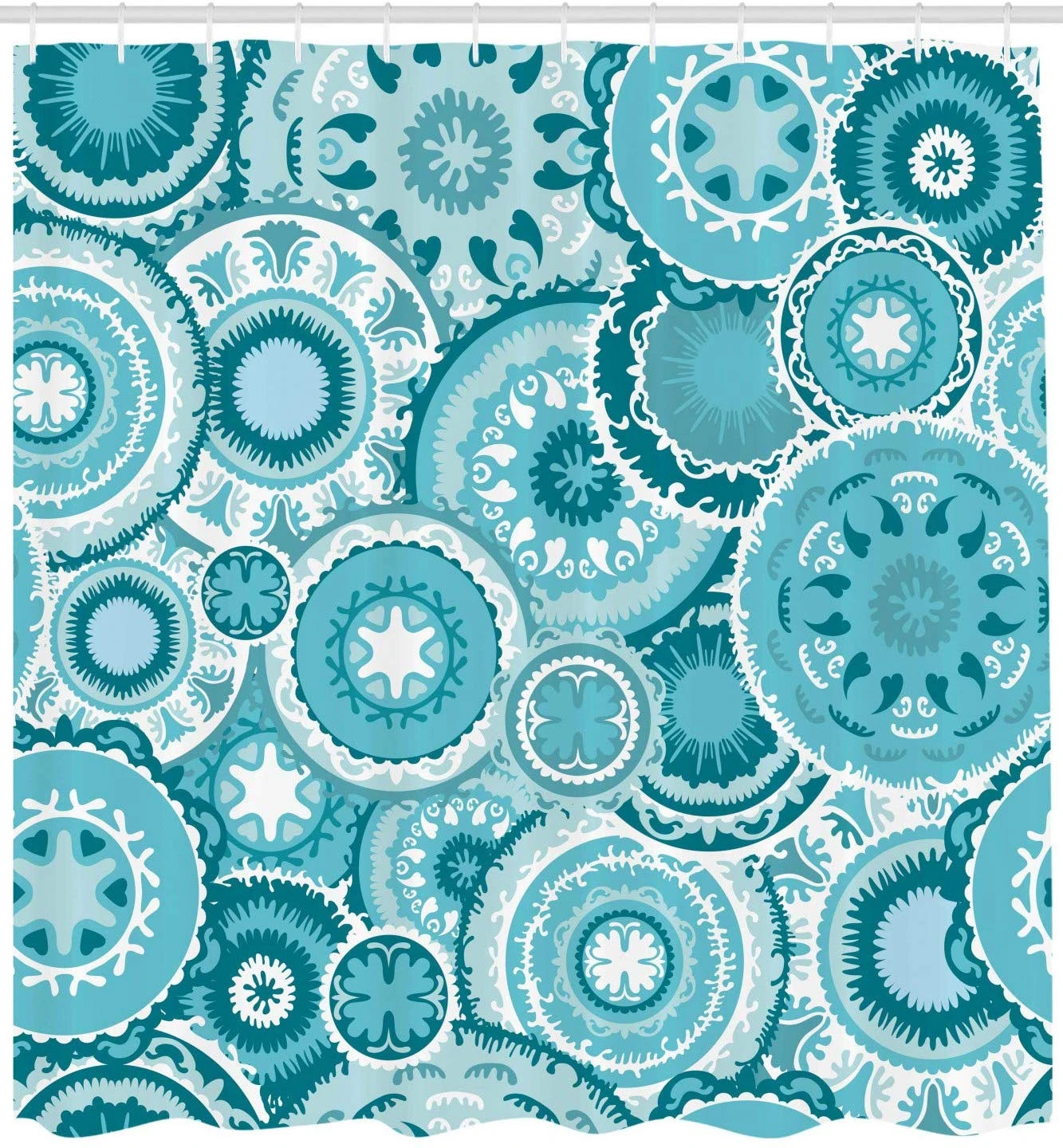 Aqua Shower Curtain Hippie Floral Leaves Mandala Rounds Traditional Elements Print Cloth Fabric Bathroom Decor Set With Hooks Shower Curtains Aliexpress