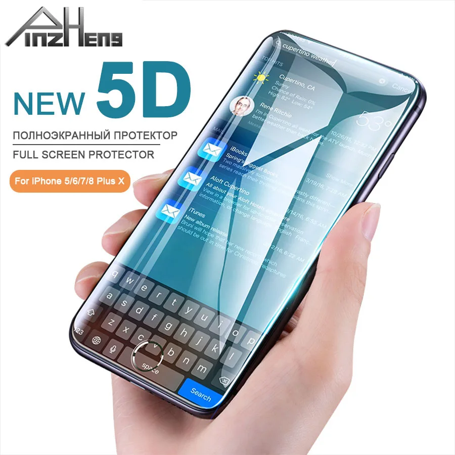 

PINZHENG 5D Full Cover Edge Tempered Glass For iPhone 6 7 8 Plus 5 X Screen Protector For iPhone 7 6S 8 SE Film Tempered Glass