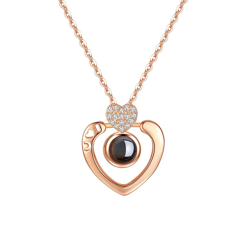 rose double heart Новое поступление Розовое золото и серебро 100 языков I love you Проецирование ожерелье воспоминания о романтической любви свадебное ожерелье - Окраска металла: rose double heart