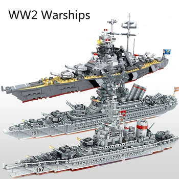 

New WW2 Military Warships Series Building Blocks Battleship Model Compatible WW2 Military Soldier Weapon Toys