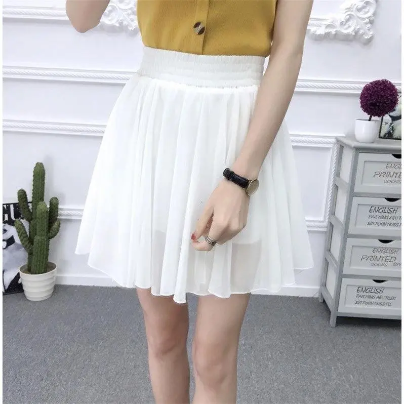 

Summer Korean-Style CHIC Sweet Floral-Print Chiffon Skirt Women's Versatile Elastic High-waisted Anti-Exposure Pleated Skirt Sho