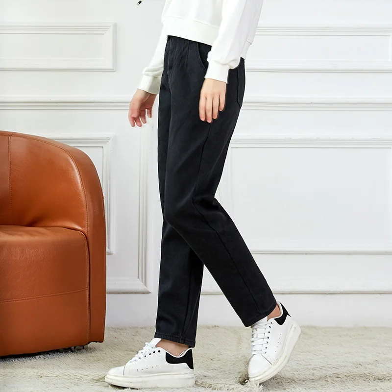 LEIJIJEANS, Новинка осени, повседневный стиль, Классические черные джинсы размера плюс, высокая талия, полная длина, хлопковые Свободные Женские джинсы-шаровары, 7356(R