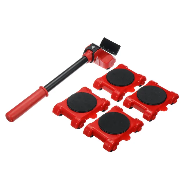 Heavy Duty Furniture Lifter Transport Tool Furniture Mover set 4 Move Roller 1 Wheel Bar for Lifting Moving Furniture Helper red