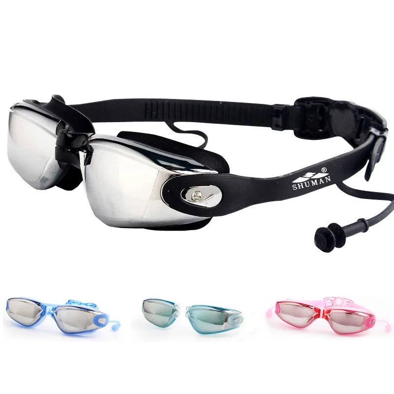 

Goggles for Both Men And Women Electroplated Plain Glass High-definition Waterproof Fog Mirror with Earplug One-piece Large Fram