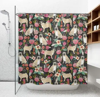 

Funny Shower Curtains - Durable Polyester Pug Flower Bathroom Bathtub Decoration Curtain for Home Hotel Spa, Waterproof and Easy