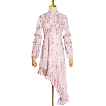 

HIGH QUALITY New Fashion 2020 Designer Runway Dress Women's Long Sleeve Floral Print Asymmetrical DRESS with Ruffles