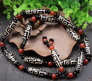 

Collectible Handwork Tibetan Prayer Worry Dzi Bead Agate 9 Eyes Necklace Tibet Lucky Jewel Necklace