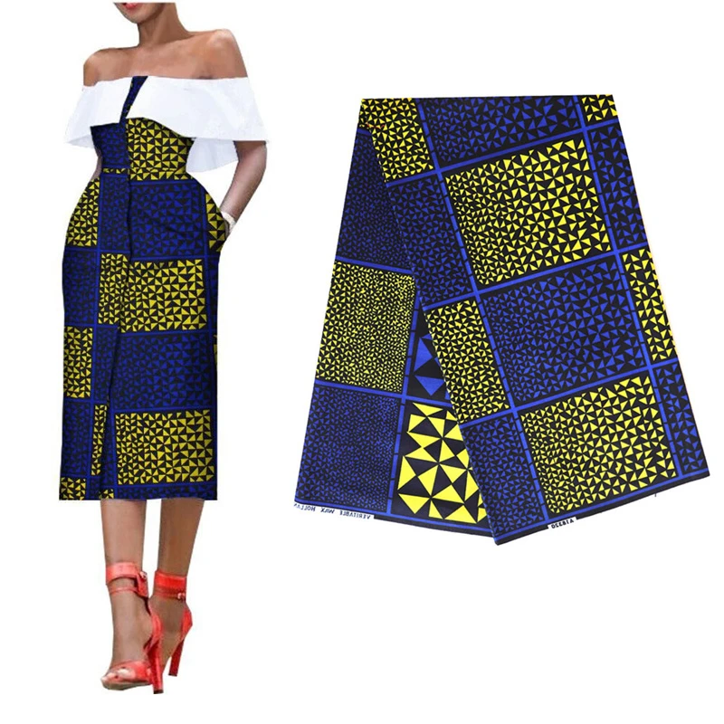 Голубая квадратная африканская настоящая голландская восковая ткань для женского платья высокое качество голландская настоящая восковая Ткань 6 ярдов DIY швейная 294