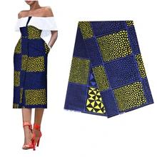 Голубая квадратная африканская настоящая голландская восковая ткань для женского платья высокое качество голландская настоящая восковая Ткань 6 ярдов DIY швейная 294