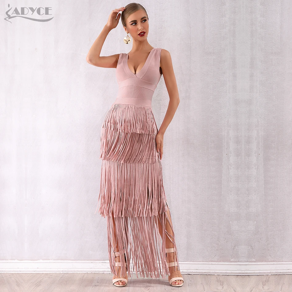 Фото Adyce 2021 Новое летнее женское Бандажное платье с открытой бахромой Vestidos Макси Adyce 2021 Новое летнее женское Бандажное платье с открытой бахромой Vestidos Макси