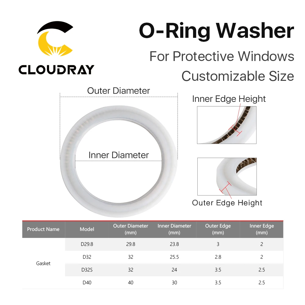 Cloudray уплотнительное кольцо шайба защитные окна настраиваемый размер для волоконной лазерной головки 1064nm