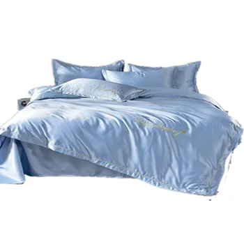 

Factory Direct 2019 solid color washed embroidered silk beddings 4-piece bedding set single double bedsheet quilt cover