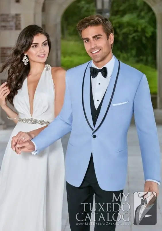 

Custom New Style Light Blue Wedding Suits for Men Groom Suit Slim Fit 3 Piece Tuxedo Custom Prom Blazer Jacket+Vest+Pants