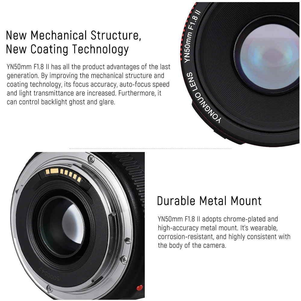 Объектив YONGNUO YN50mm F1.8 II с большой апертурой и автофокусом, стандартный объектив Prime для Canon Rebel Effect, объектив для камеры EOS 70D 5D2 5D3 DSLR