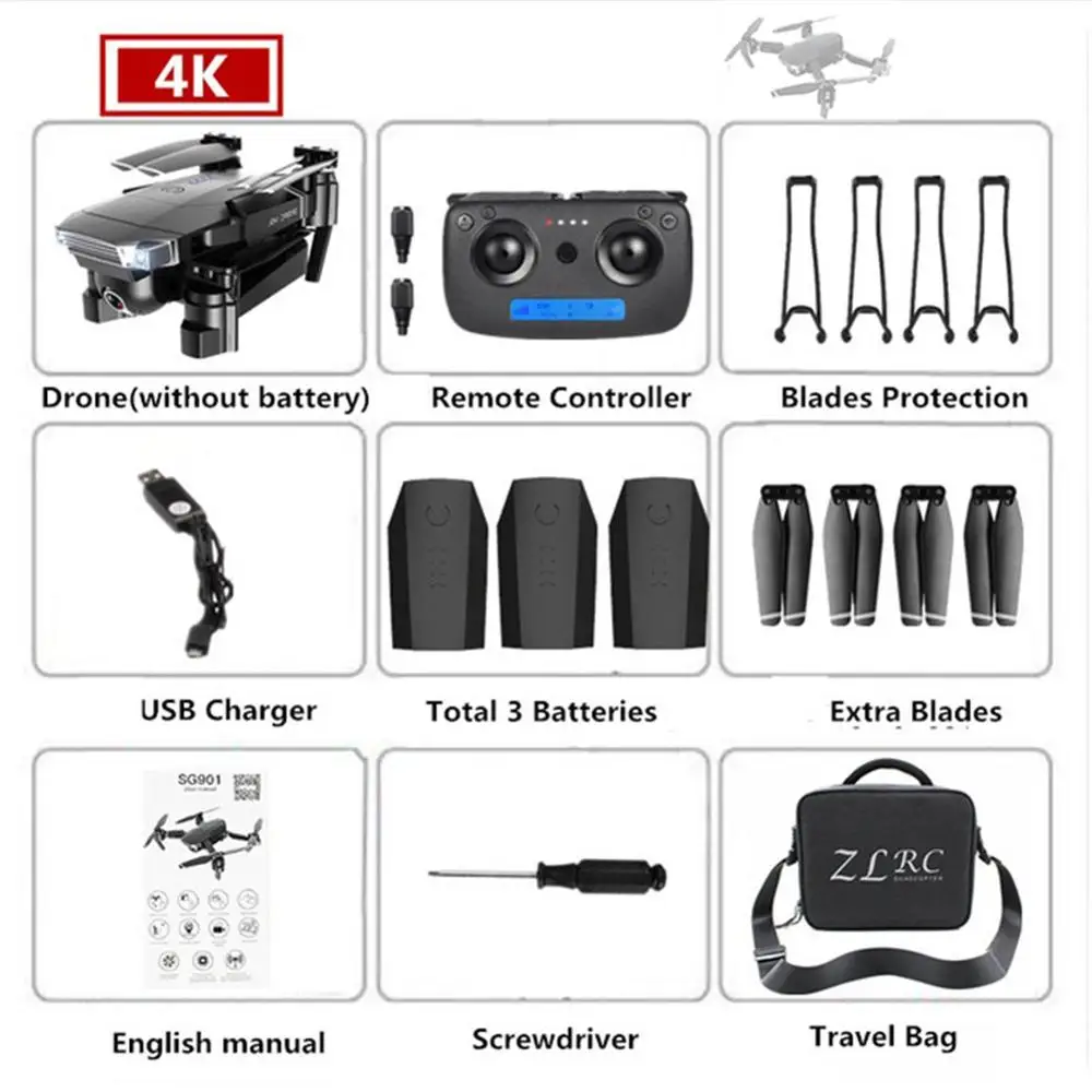 SG901 камера Дрон 4K HD Двойная камера дроны следуют за мной Квадрокоптер FPV Профессиональный Профессиональные с GPS долгий срок службы батареи - Цвет: 4K 3 battery