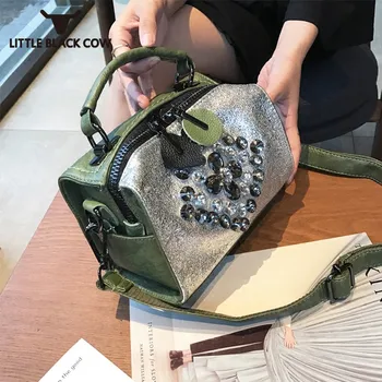

Summer Small Bags Women New Soft Leather Shoulder Bag Sweet Sequined Rhinestone Ladies Handbag Red/Green Crossbody Bags