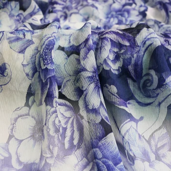 

100cm*125cm Vintage Flower Silk Chiffon Gauze Crinkled Georgette Crepe Purple