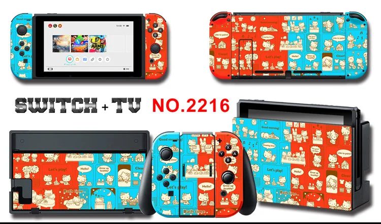 1set New Cute Anime Full Body Sticker for NS Switch Protective Cover Skin Colorful Art for Game Console Joy-Con Controller Decor