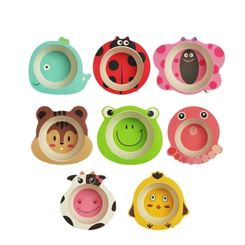 

Qshare Bamboo Baby Feeding Food Plate Fiber Bowl Cute Cartoon Children Dishes Tableware Infant Portable kids Plate Dinnerware