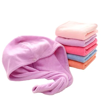 

Microfiber hair drying towel Bath Towel Quick Drying Turban Super Absorbent Women Hair Cap Wrap with Button Thicken 100g