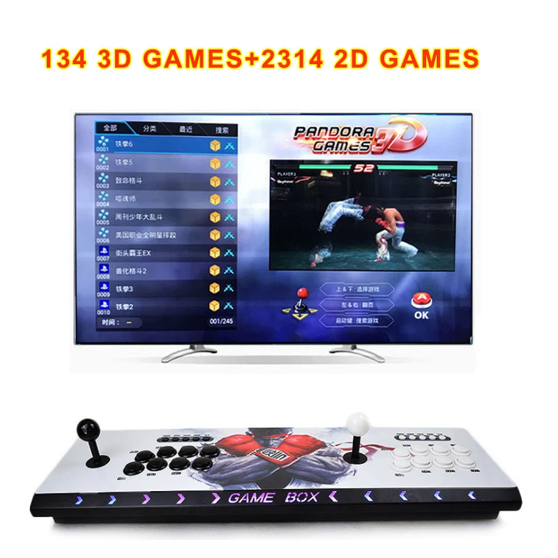 

Pandora 3D Arcade Box 2448 in 1 Save Function Zero Delay 8 Buttons Joystick Controller PCB 134pcs 3D Games Retro Arcade Console