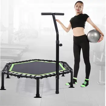 

45" Silent Mini Trampoline with Adjustable Handle Bar Fitness indoor Trainer Workout Trampoline Bungee Rebounder Jumping Cardio