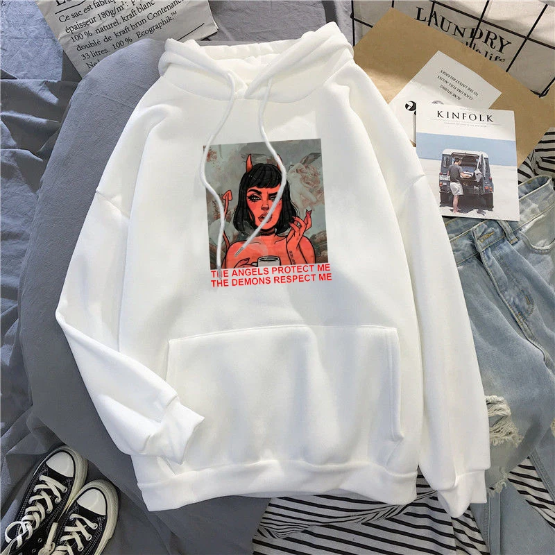

Harajuku Funny Demon Oversized Hoodies Women Sweatshirt Autumn Winter Streetwear Tops Kawaii Hoodie Loose Long Sleeves Pullover