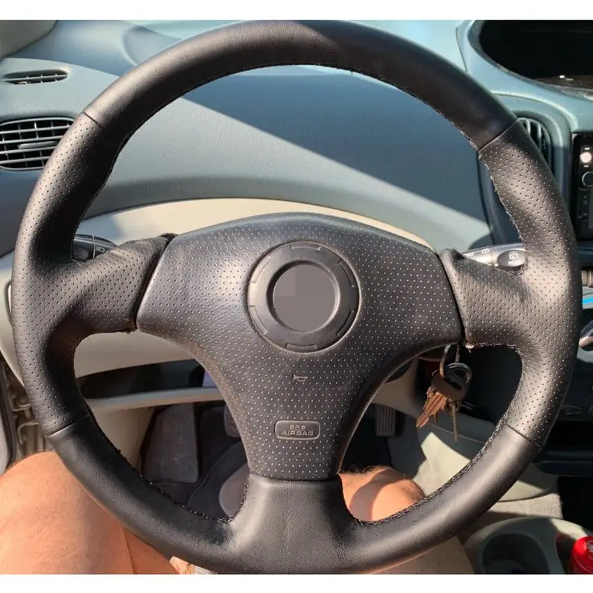 DIY черный чехол из натуральной кожи ручной работы на рулевое колесо для Toyota RAV4 1998-2003 Corolla(US) 2003 Celica 1998-2005