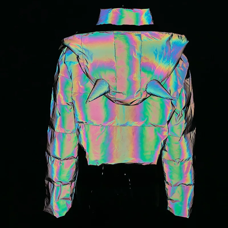 GBYXTY уличная Толстая Светоотражающая куртка Осенняя Женская водолазка с капюшоном укороченная голографическая куртка Стеганое пальто парка ZA1700