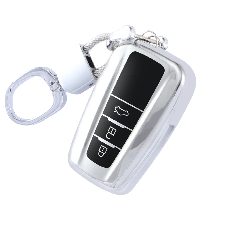 Чехол для ключей из ТПУ для автомобиля для Toyota Lewin Corolla Camry Avalon IZOA Aygo, откидной чехол для ключей для Toyota RAV4, чехол для ключей с сигнализацией - Название цвета: silvermetal keychain