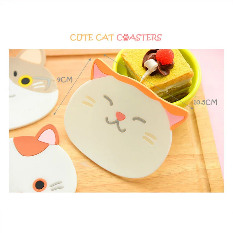 Silicone Cat Coaster Insulation Pad Non-slip Heat-resistant Mug Holder Cup Mat Placemat Portable Coffee Drinks Tableware Utensil