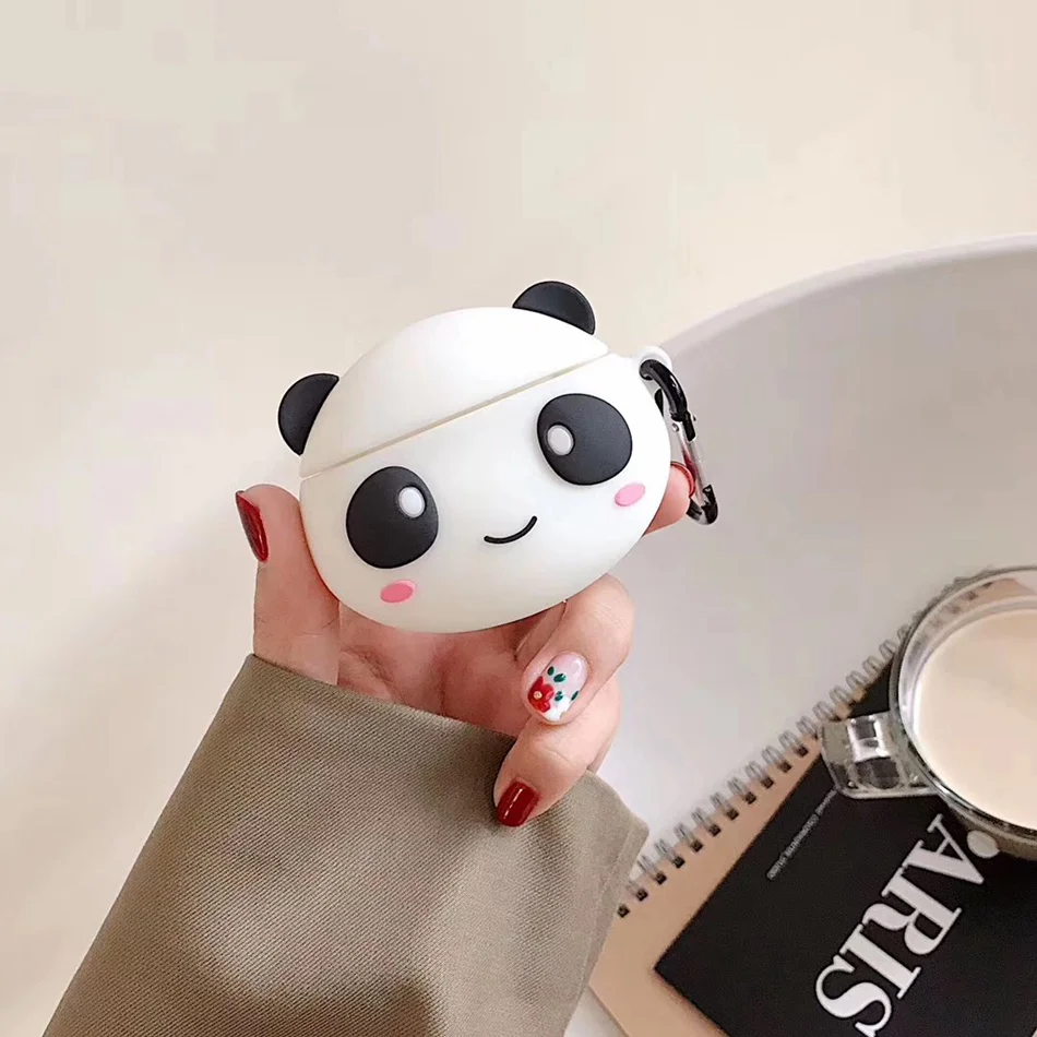 A1 Для AirPods чехол 3D милый мультфильм пара панда Голова Чехол для наушников для Airpods 2/i10/i11 TWS Защитная крышка с крючок карабина - Цвет: A1