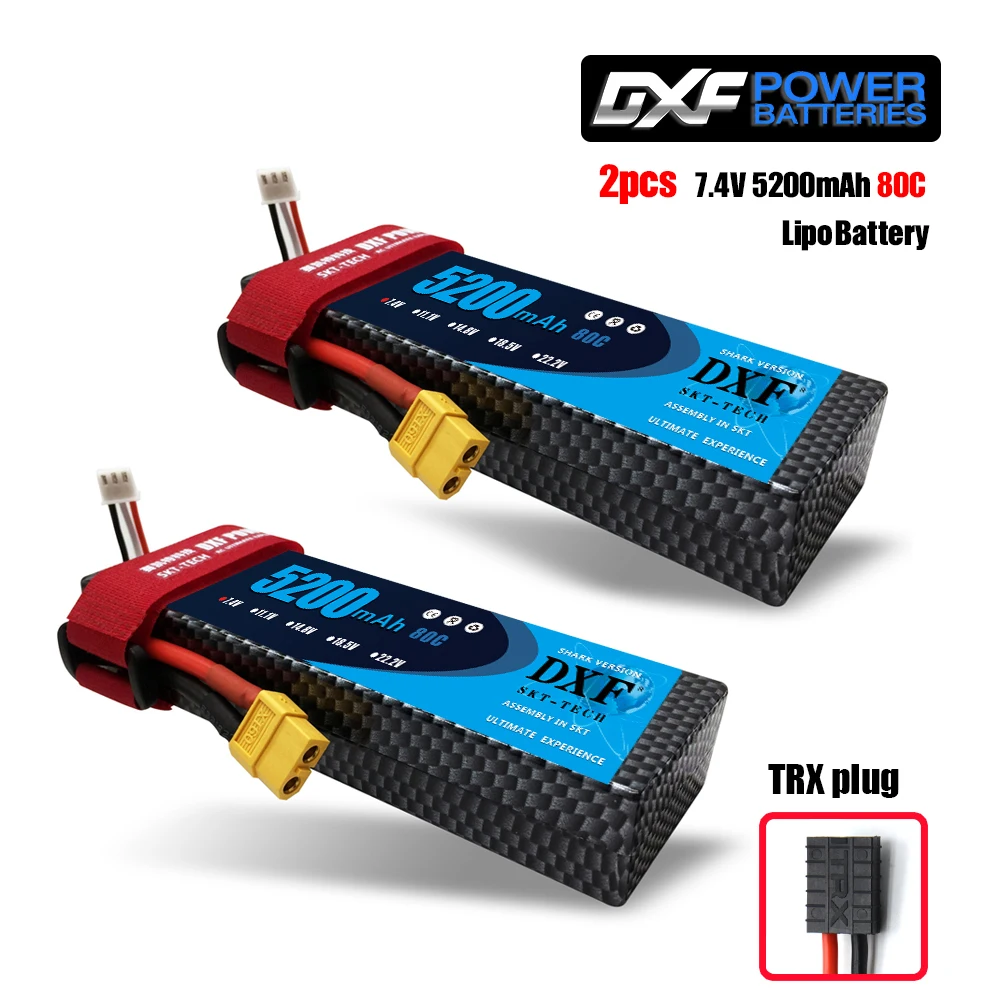 2 шт. DXF 7,4 В 3300 мАч 5200 мАч 6500 мАч Lipo аккумулятор жесткий чехол 2S 50C 60C 80C 1/10 1/8 весы для TRX Slash 4x4 RC автомобилей Жесткий Чехол - Цвет: 2PCS520080ChardTRX