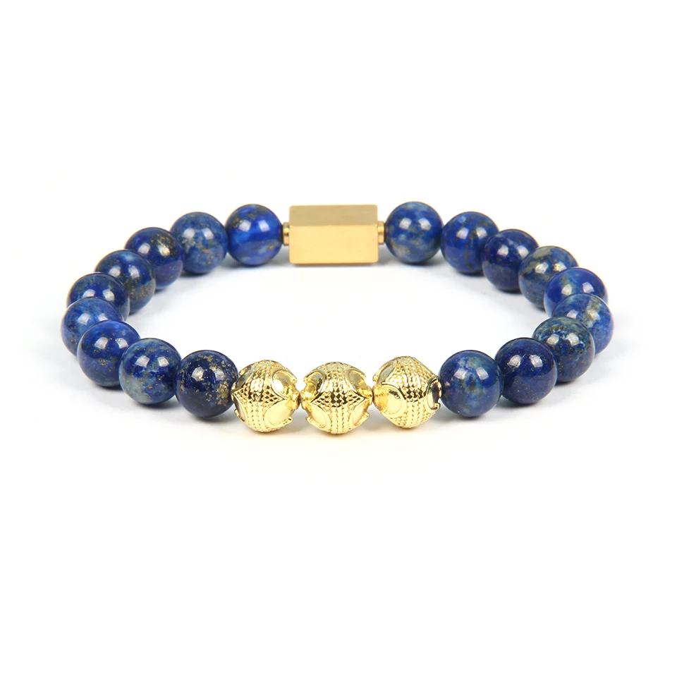 Lapis stone Ailatu, новинка, золотые бусины, натуральный тигровый глаз и Лапис, энергетические браслеты Pulseira Masculina, ювелирные изделия для мужчин - Окраска металла: Lapis stone